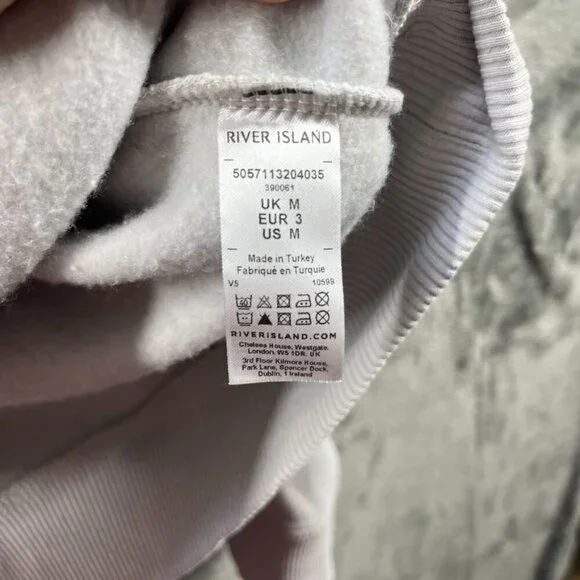 River Island Sweater Adult Medium Gray Jumper Pullover Sweatshirt Pockets Cotton - Picture 4 of 7